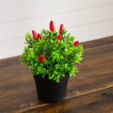 8” Artificial Red Pepper Plant - Set of 2
