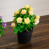 8" Artificial Rose Plant in Black Pot - Set of 3