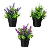8” Artificial Spiked Lavender Plant in Black Pot - Set of 3