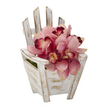 8” Cymbidium Orchid Artificial Arrangement in Chair Planter