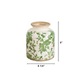 8” Floral Tuscan Ceramic Green Scroll Vase