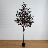 8' Pre-Lit Artificial Halloween Black Eucalyptus Tree with 540 Orange & Purple LED Lights