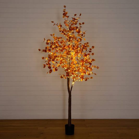 8' Pre-Lit Grand Autumn Eucalyptus Artificial Fall Tree with 540 Warm White LED Lights