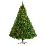 8’ West Virginia Full Bodied Mixed Pine Christmas Tree with 700 Clear LED Lights and Pine Cones