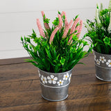 9” Artificial Lavender Plant in Decorative Daisy Tin Planter -Set of 3