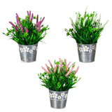 9” Artificial Lavender Plant in Decorative Daisy Tin Planter -Set of 3