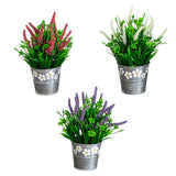 9” Artificial Lavender Plant in Decorative Daisy Tin Planter -Set of 3