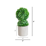 9" Artificial Mini Boxwood Ball Topiary in Cement Planter - Set of 3