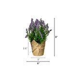 9” Artificial Mixed Lavender Arrangement in Newspaper Wrapped Pot -Set of 3