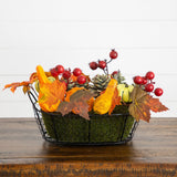 9" Autumn Artificial Pumpkin, Gourd, Berry and Maple Fall Arrangement