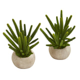 9” Finger Cactus Artificial Plant in Stone Planter (Set of 2)