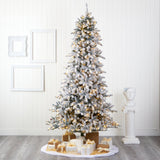 9’ Flocked Livingston Fir Artificial Christmas Tree with Pine Cones and 650 Clear Warm LED Lights
