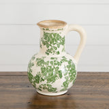 9”  Floral Tuscan Ceramic Green Scroll Jar
