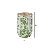 9” Floral Tuscan Ceramic Green Scroll Vase