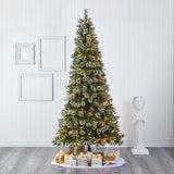 9’ Frosted Swiss Pine Artificial Christmas Tree with 700 Clear LED Lights and Berries