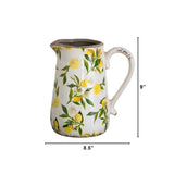 9” Lemon Print Ceramic Rustic Jug Vase
