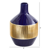 9” Lux Blue Ceramic Vase with Gold Band