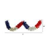 9’ Red, White and Blue “Americana” Artificial Garland with 50 Warm LED Lights