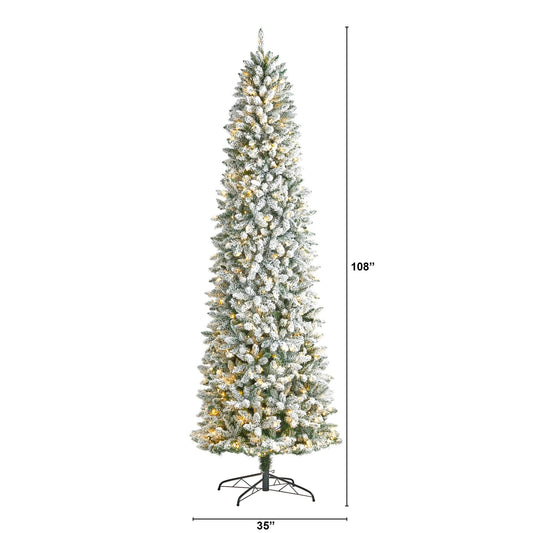 9’ Slim Flocked Montreal Fir Artificial Christmas Tree