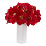 Amaryllis Artificial Arrangement in White Vase
