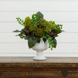 15" Artificial Artichoke and Hydrangea Arrangement