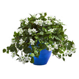Bougainvillea Artificial Plant in Blue Planter