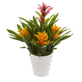 Bromeliad Artificial Plant in White  Vase