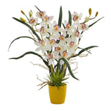 Cymbidium Orchid Artificial Arrangement in Yellow Vase