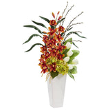 Cymbidium Orchid, Hydrangea and Tulip Artificial Arrangement