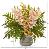 Cymbidium Orchid, Pomegranate and Fern Artificial Arrangement