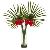 Fan Palm and Calla Lily Artificial Arrangement
