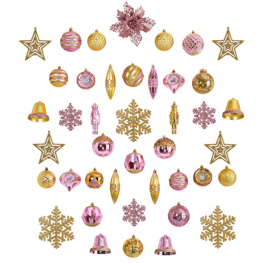 70 Pink and Gold Shatterproof Christmas Tree Ornament Set with Re-Useable Container