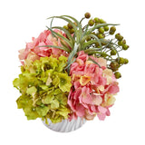 Hydrangea and Berries Artificial Arrangement in Marble Finished Vase