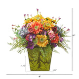 Mixed Flowers Artificial Arrangement in Green Vase