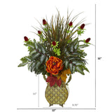 Peony Mixed Greens and Thistle Artificial Arrangement