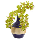 Phalaenopsis Orchid Artificial in Blue and Gold Designer Vase