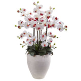 Silk Phalaenopsis Orchid with White Planter
