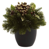 Pine & Berries w/Black Planter (Set of 2)