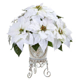 Poinsettia Artificial Arrangement in Metal Planter