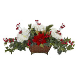 Poinsettia, Hydrangea and Ivy Artificial Arrangement