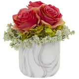 Rose and Hydrangea Artificial Arrangement in Marble Finished Vase
