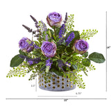 Rose and Lavender Artificial Arrangement in Designer Vase