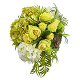 Roses and Hydrangea Artificial Arrangement in Metal Planter