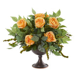 Roses and Mix Greens Artificial Arrangement in Metal Chalice