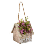 Sedum and Eucalyptus Artificial Plant in Birdhouse Hanging Basket