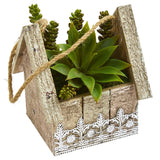 Succulent Garden Artificial Plant in Birdhouse Hanging Planter