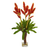 Tropical Bromeliad Artificial Arrangement in Glass Vase