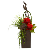 Tropical & Succulent Artificial Arrangement in Brown Vase