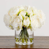 Wedding Collection 11" Artificial Peony Arrangement in Glass Vase