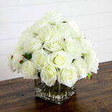 Wedding Collection 13" Artificial Rose Arrangement in Glass Vase